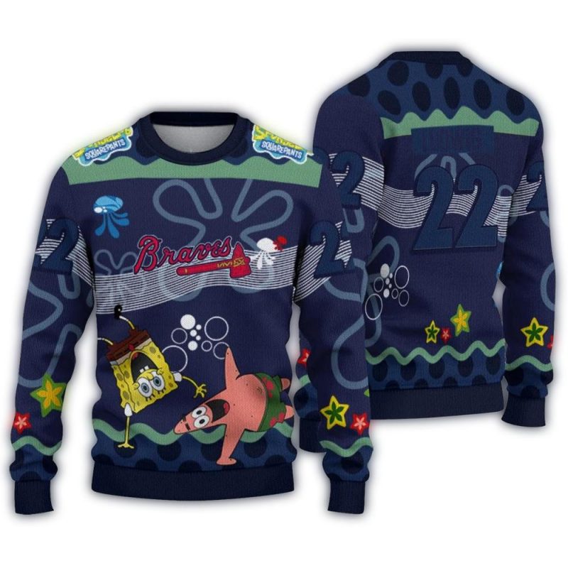 Personalized Atlanta Braves Sponge Cartoon Ugly Sweater 1