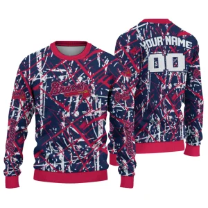 Personalized Atlanta Braves Streak Overlay Ugly Christmas Sweater