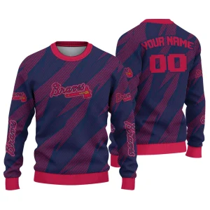 Personalized Atlanta Braves Striped Ugly Christmas Sweater For Fans