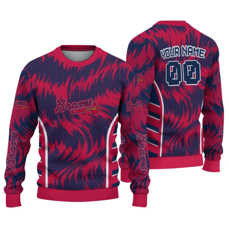 Personalized Atlanta Braves Swirl Flow Ugly Sweater 1