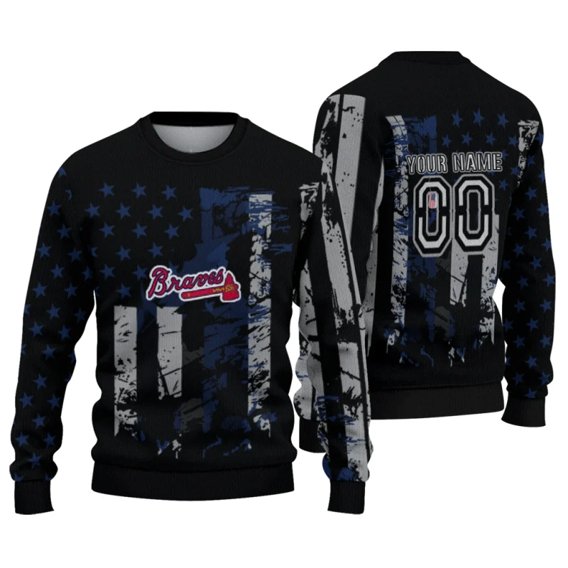 Personalized Atlanta Braves Vintage USA Flag Ugly Sweater 1