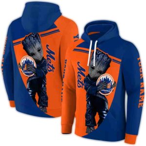 Custom Baby Groot Hug Logo New York Mets All-Over Print Hoodie