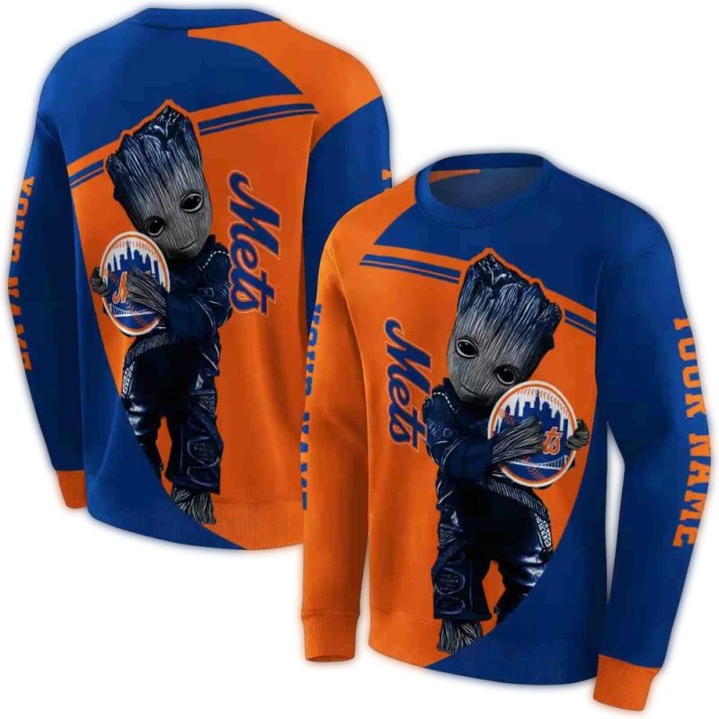 Personalized Baby Groot Hug Logo New York Mets All over Print Sweatshirt 1