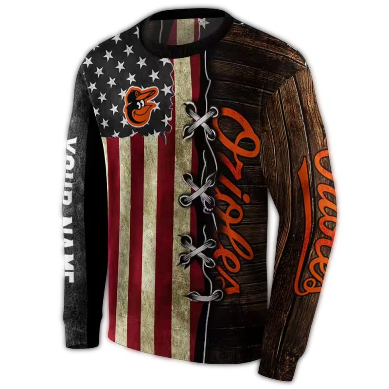 Personalized Baltimore Orioles American Pride Scratch Ugly Sweater 1