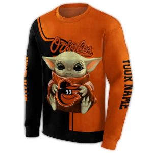 Personalized Baby Yoda Baltimore Orioles Ugly Christmas Sweater