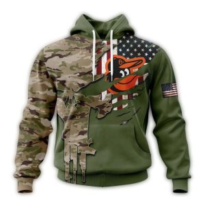 Personalized Veterans Day Camo Hoodie With Baltimore Orioles Design