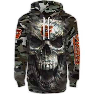 Custom Baltimore Orioles Camo Skull All-Over Print Hoodie For Fans