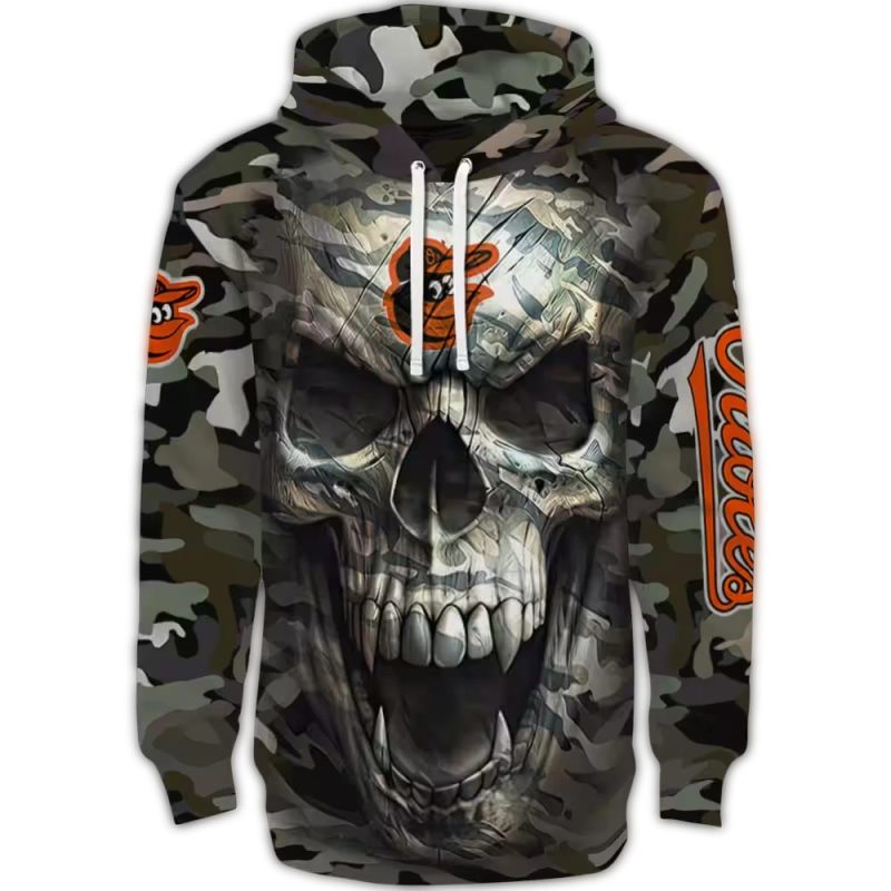 Personalized Baltimore Orioles Camo Skull AOP Hoodie 1