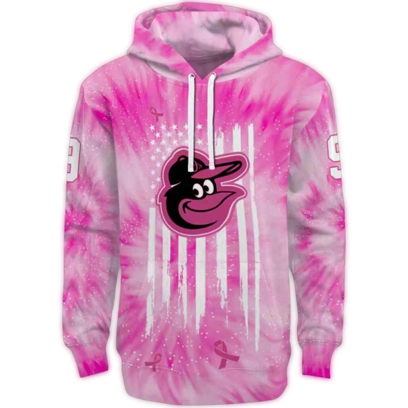 Personalized Baltimore Orioles Cancer Support Pink AOP Hoodie 1