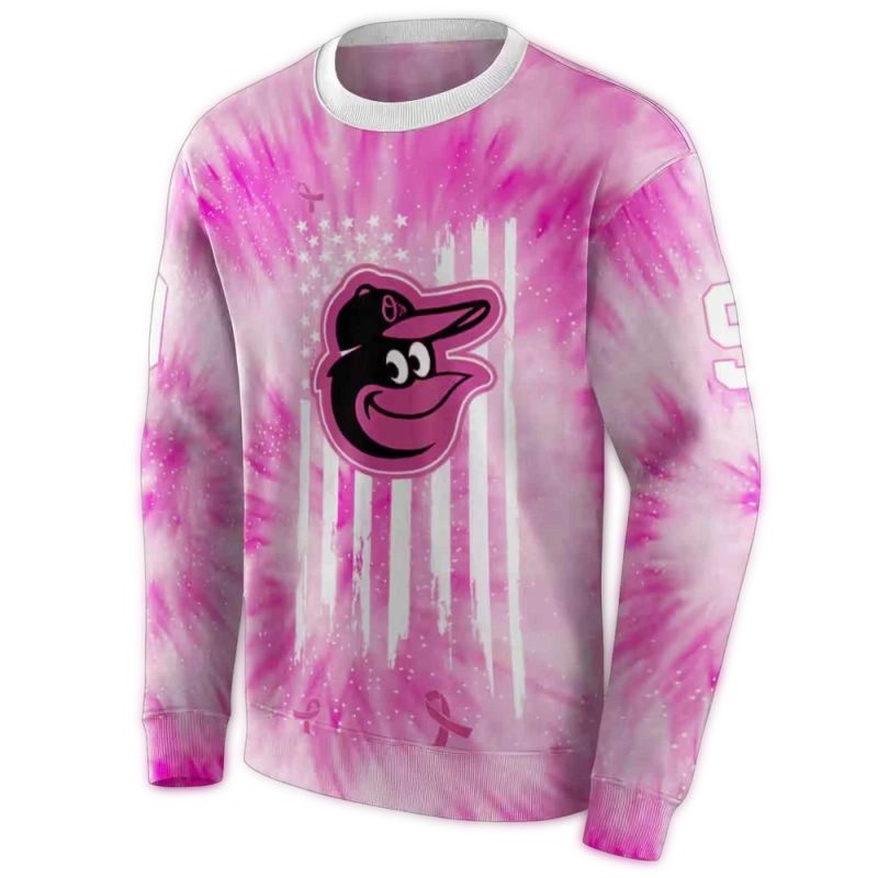 Personalized Baltimore Orioles Cancer Support Pink AOP Sweatshirt 1