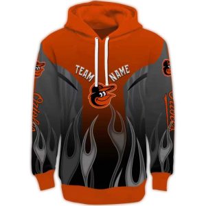 Custom Baltimore Orioles Flame All-Over Print Hoodie For Fans