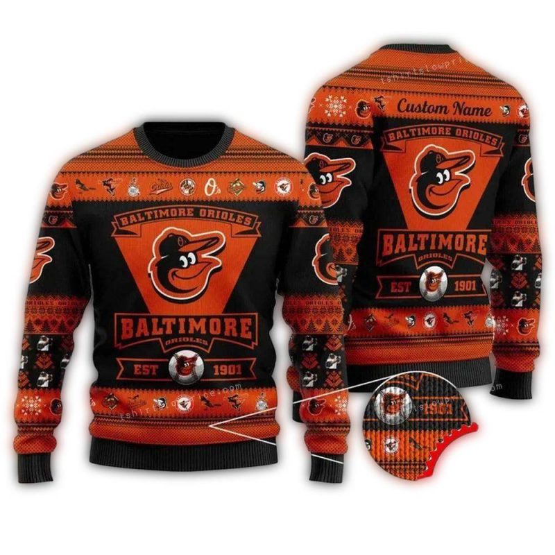 Personalized Baltimore Orioles Football Team Logo Ugly Sweater 1