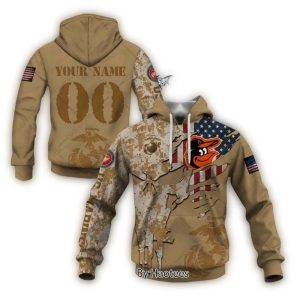 Personalized Baltimore Orioles Marine Camo Hoodie - All Over Print Design