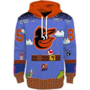 Custom Baltimore Orioles Mario All-Over Print Hoodie For Fans