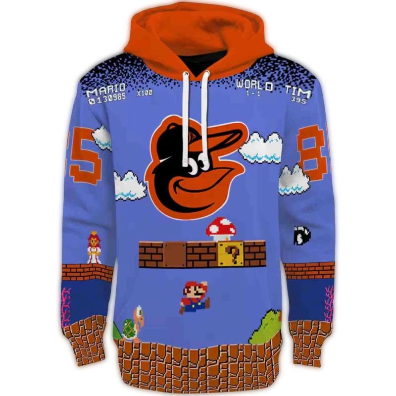 Personalized Baltimore Orioles Mario AOP Hoodie 1