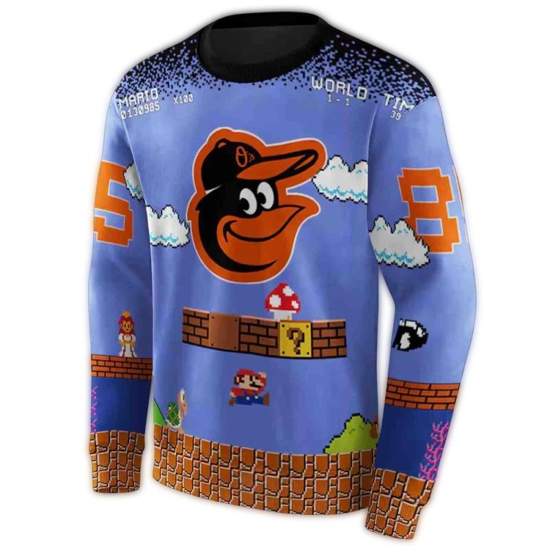 Personalized Baltimore Orioles Mario AOP Sweatshirt 1