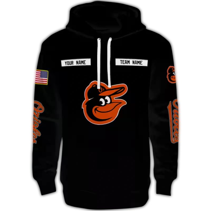 Personalized Baltimore Orioles Punisher Skull Black AOP Hoodie 1