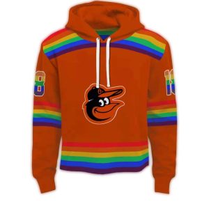 Custom Baltimore Orioles Rainbow Stripes All-Over Print Hoodie