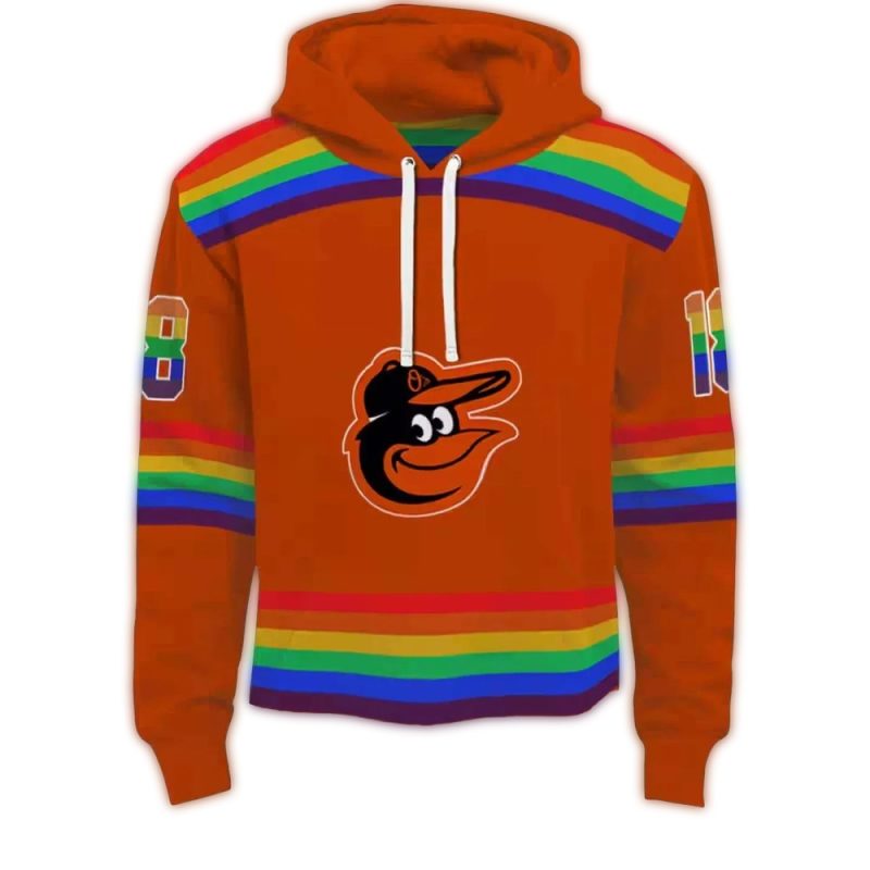 Personalized Baltimore Orioles Rainbow Stripes AOP Hoodie 1