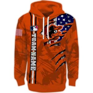 Personalized Baltimore Orioles Ripped Flag All-Over Print Hoodie For Fans