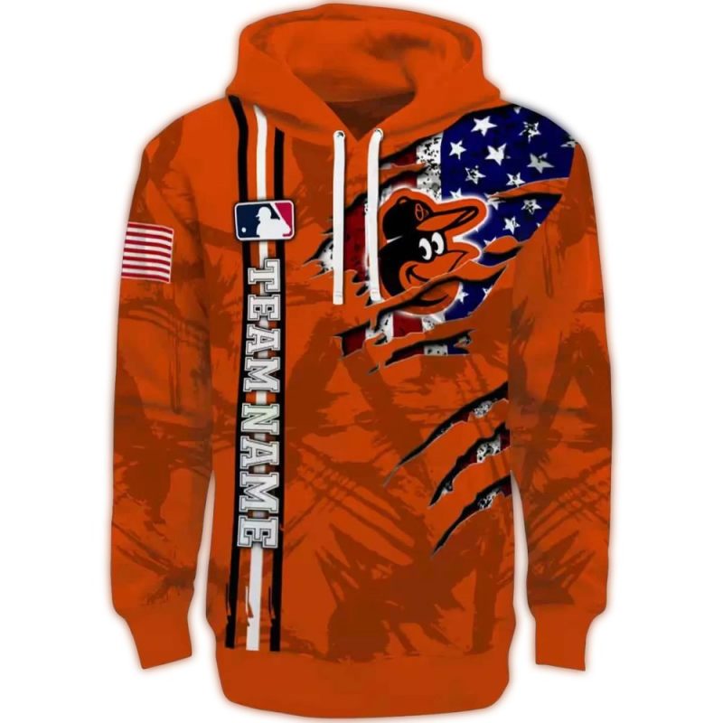 Personalized Baltimore Orioles Ripped Flag Cratch AOP Hoodie 1