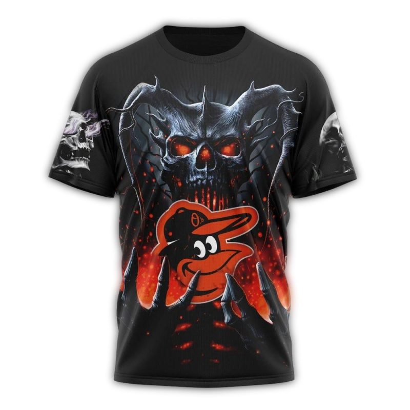 Personalized Baltimore Orioles Skull Halloween AOP T Shirt 1