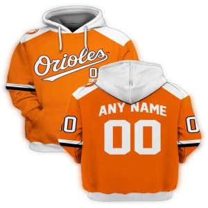 Custom Baltimore Orioles Orange & White All-Over Print Hoodie