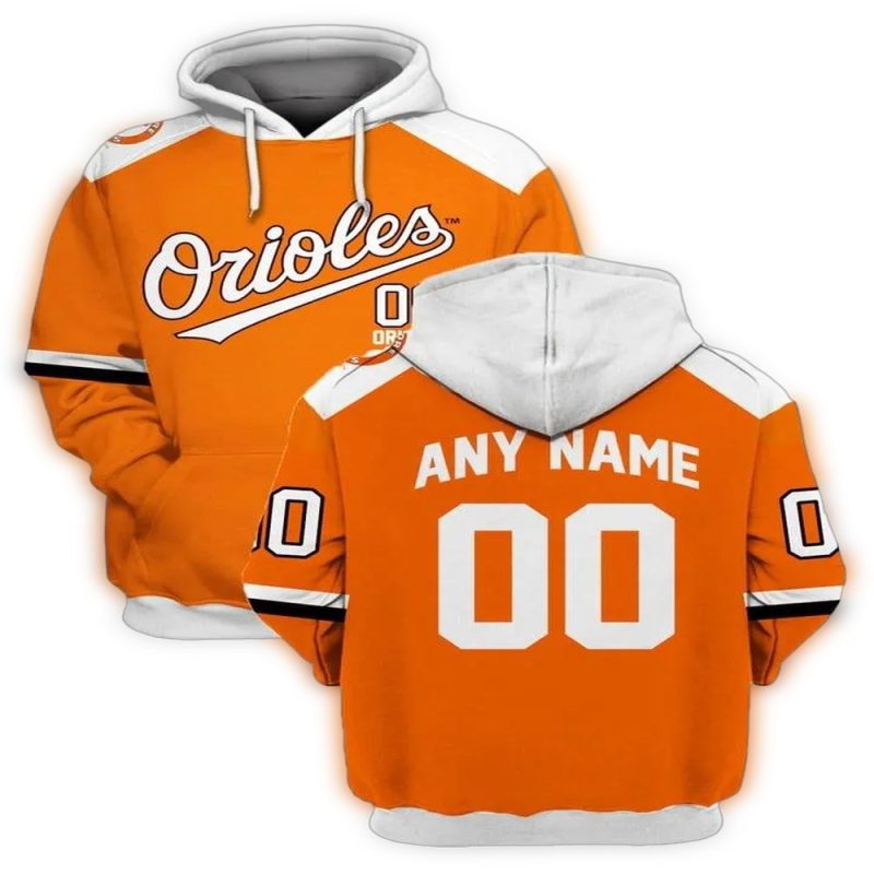 Personalized Baltiomore Orioles Orange and White AOP Hoodie 1