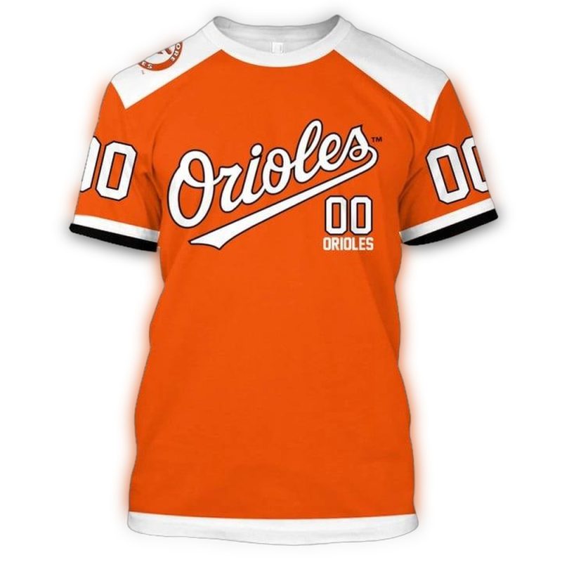 Personalized Baltiomore Orioles Orange and White AOP T Shirt 1