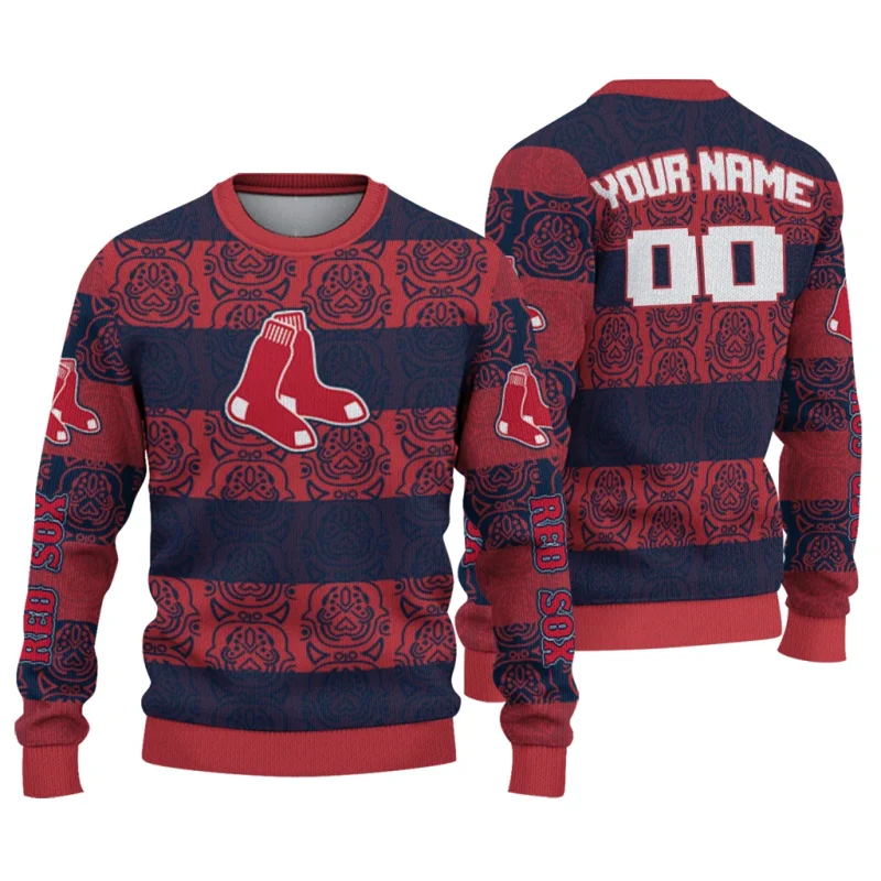 Personalized Boston Red Sox Bulldog Motif Ugly Sweater 1
