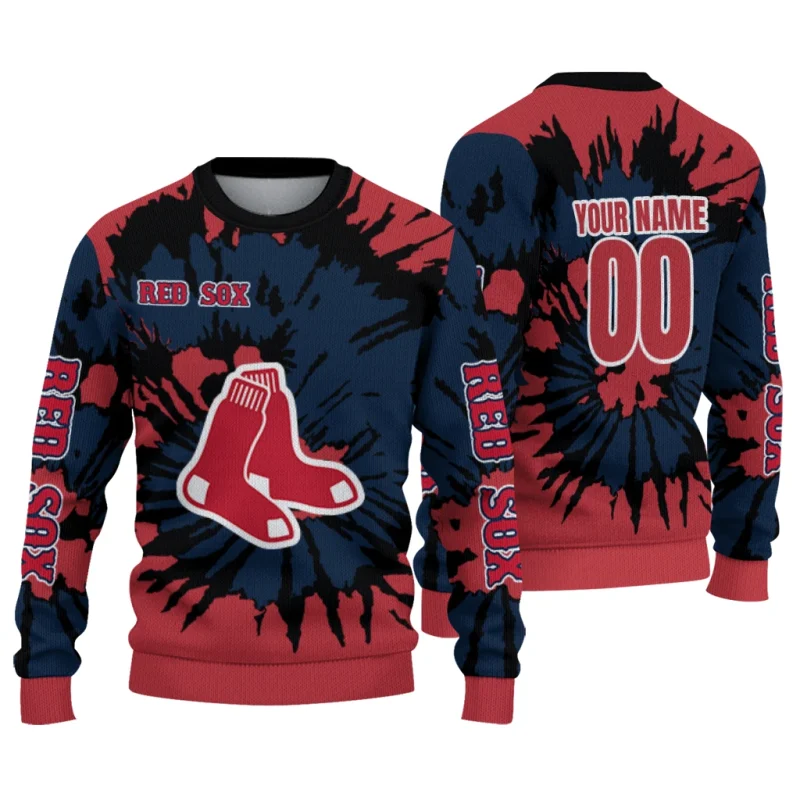 Personalized Boston Red Sox Burst Swirl Ugly Sweater 1