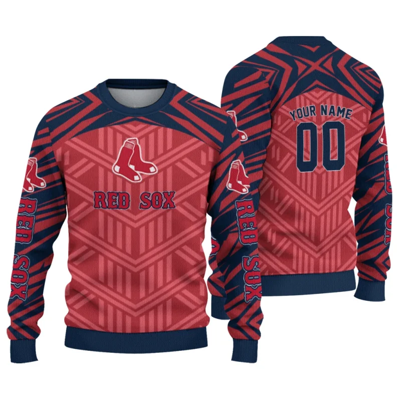 Personalized Boston Red Sox Chevron Pattern Ugly Sweater 1