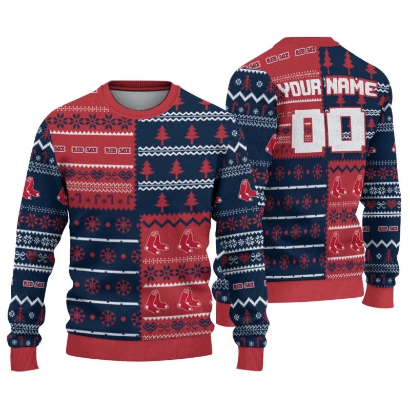 Personalized Boston Red Sox ChristmasTree Bands Ugly Sweater 1