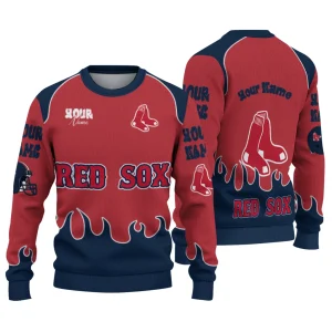 Personalized Boston Red Sox Flame Border Ugly Christmas Sweater
