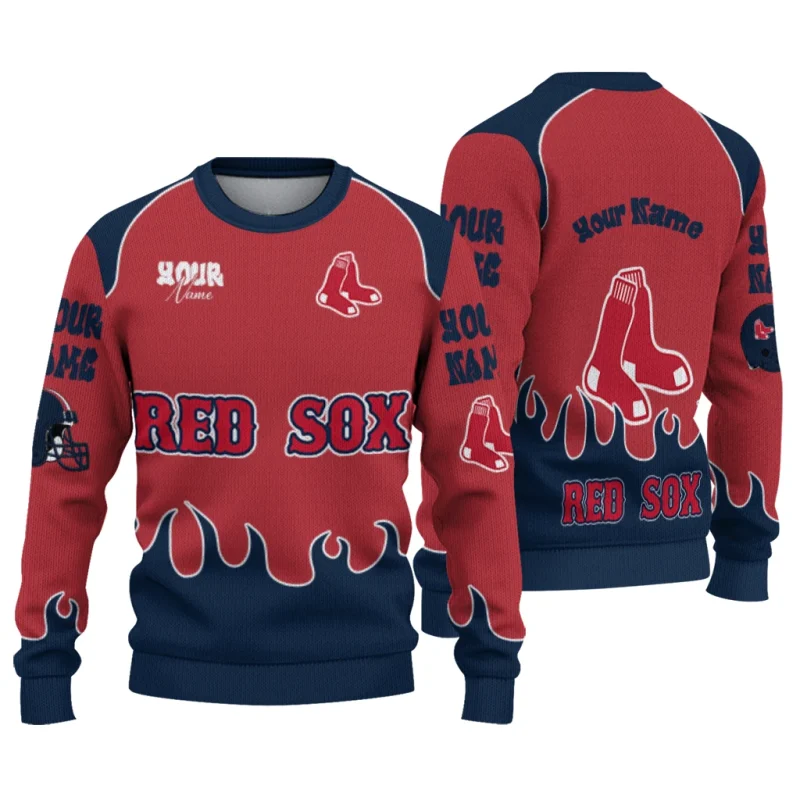 Personalized Boston Red Sox Flame Border Ugly Sweater 1
