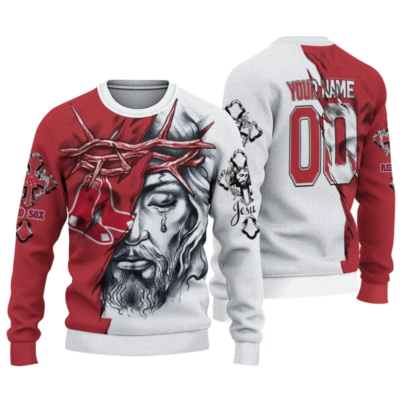 Personalized Boston Red Sox Jesus Tears Ugly Sweater 1