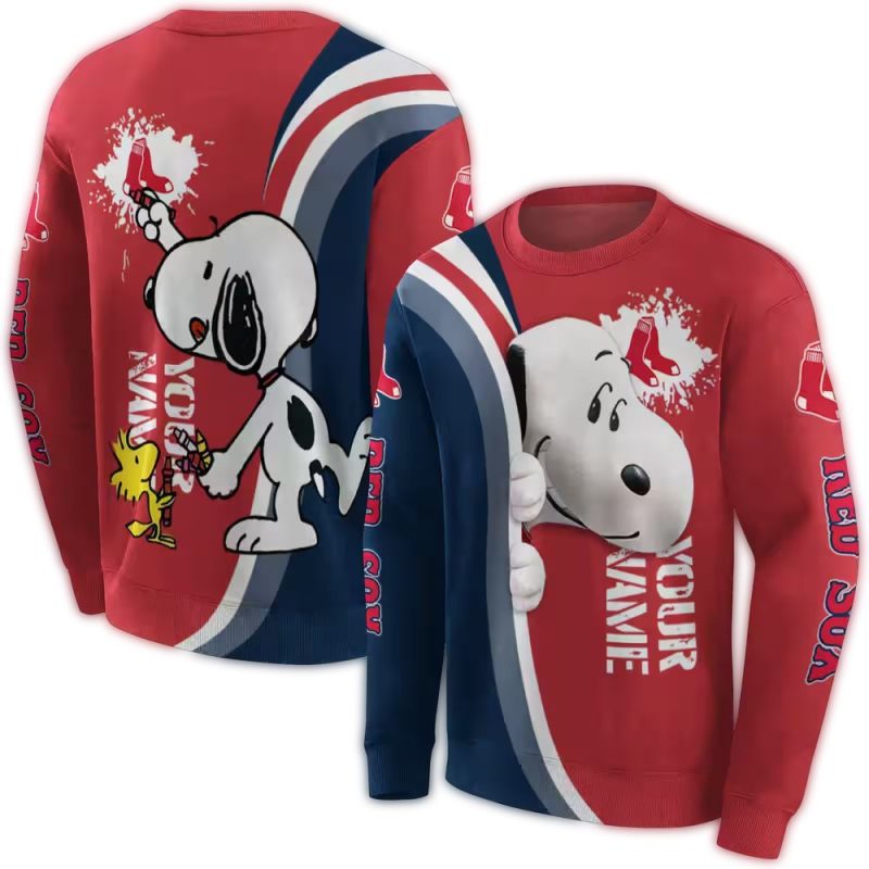 Personalized Boston Red Sox Peeking Snoopy AOP Sweatshirt 1