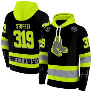 Custom Boston Red Sox Black Neon Green All-Over Print Hoodie