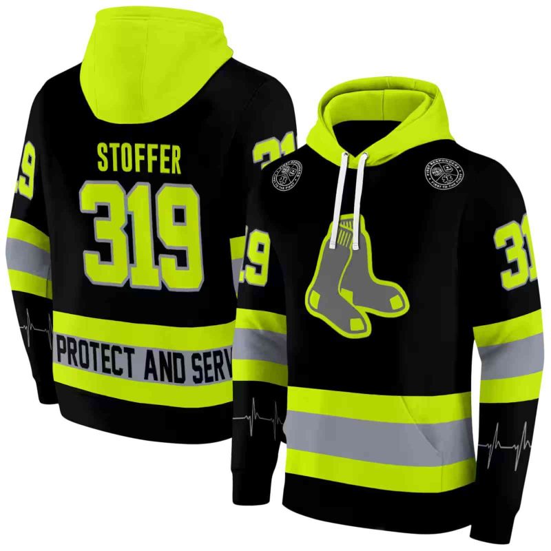 Personalized Boston Red Sox Safety Motif Black Neon Green AOP Hoodie 1