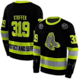 Personalized Boston Red Sox Safety Motif Black Neon Green All Over Print Sweatshirt