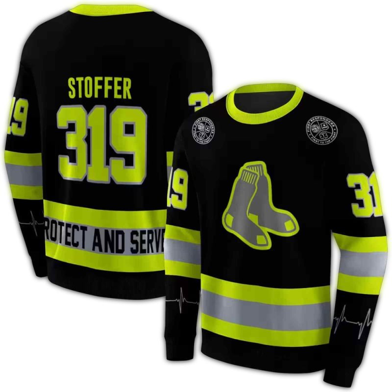 Personalized Boston Red Sox Safety Motif Black Neon Green AOP Sweatshirt 1