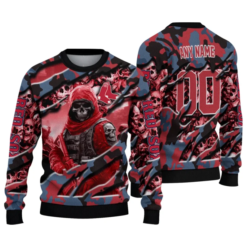 Personalized Boston Red Sox Skull Horde Ugly Sweater 1