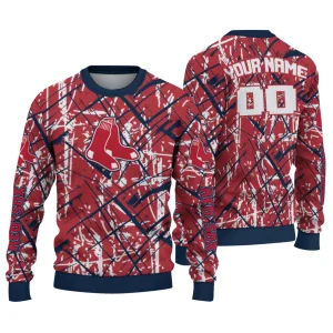 Personalized Boston Red Sox Ugly Sweater With Streak Overlay Design