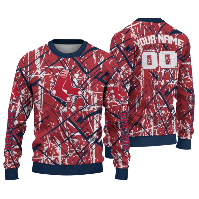 Personalized Boston Red Sox Streak Overlay Ugly Sweater 1