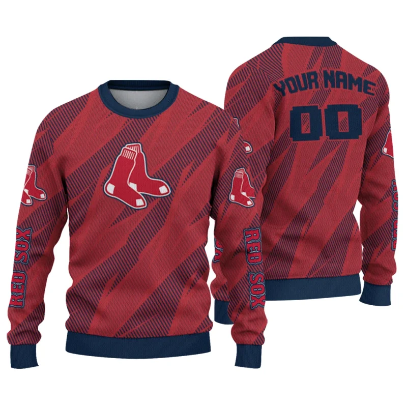 Personalized Boston Red Sox Stripe Motion Ugly Sweater 1