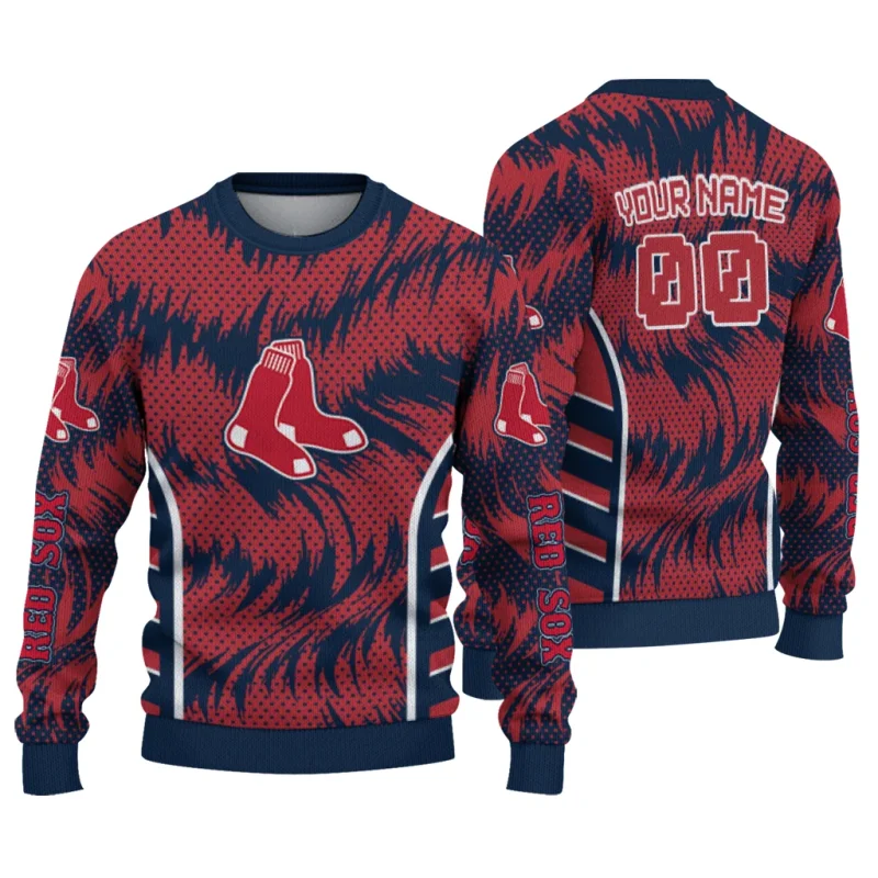 Personalized Boston Red Sox Swirl Flow Ugly Sweater 1