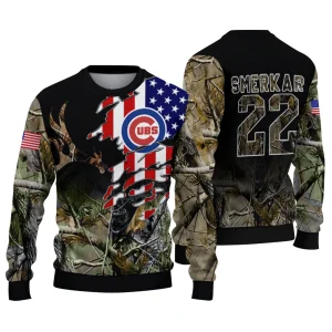 Personalized Chicago Cubs American Flag Ugly Sweater For Fans