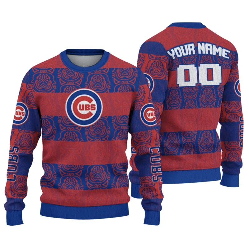 Personalized Chicago Cubs Bulldog Motif Ugly Sweater 1