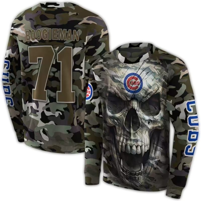 Personalized Chicago Cubs Camo Skull AOP Sweatshirt 1