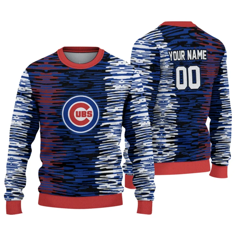 Personalized Chicago Cubs Camouflage Stripe Ugly Sweater 1